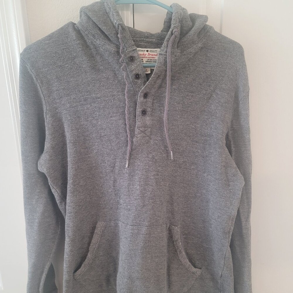 Lucky Brand Y2K Gray Long Sleeve Pullover With Hood Size Small Pre-owned Good